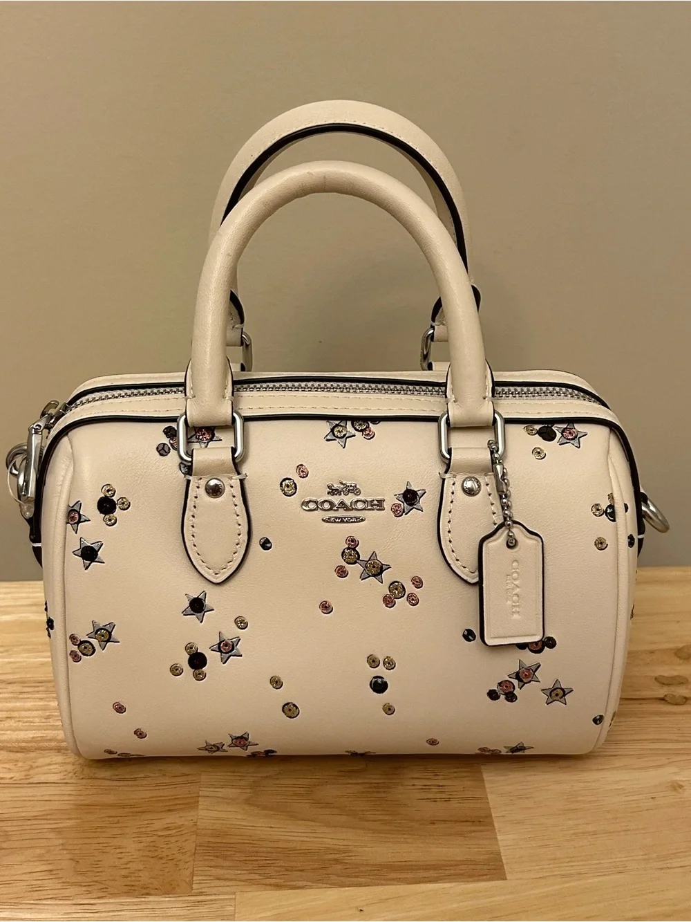Coach Cream Leather Star & Stud Dome Satchel